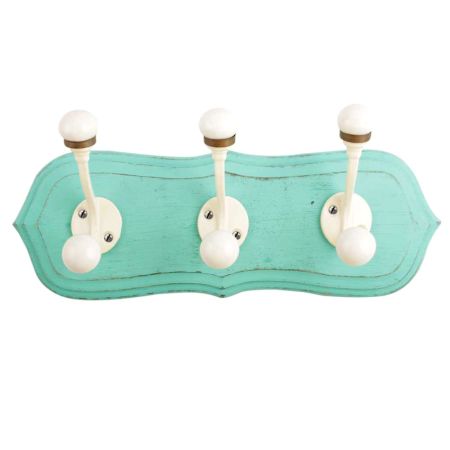 Sea Green Cream Double Loop Ceramic Iron Wooden Hooks